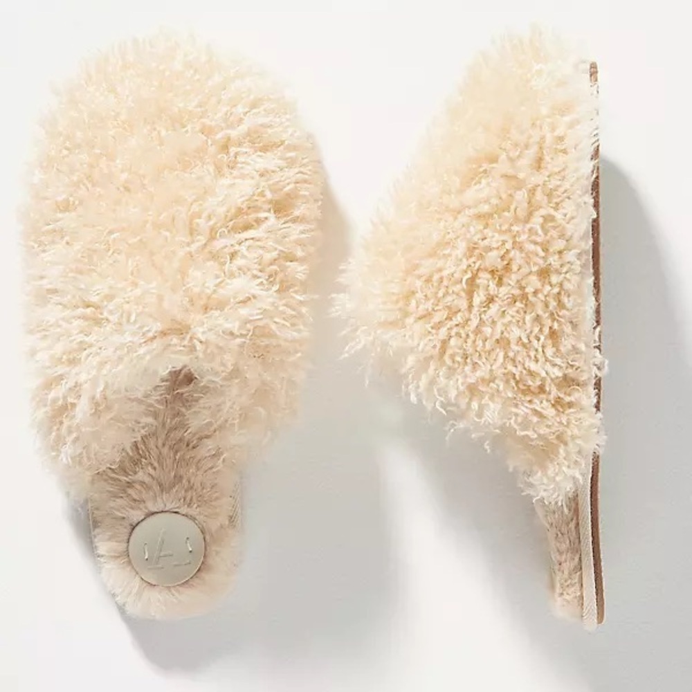 Anthropologie Teddy Slide Slippers- lilac